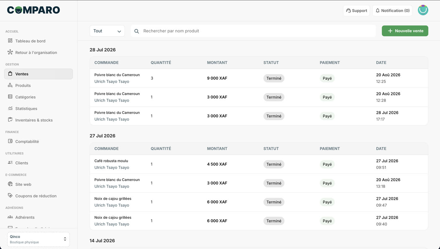 Ventes et commandes — E-commerce